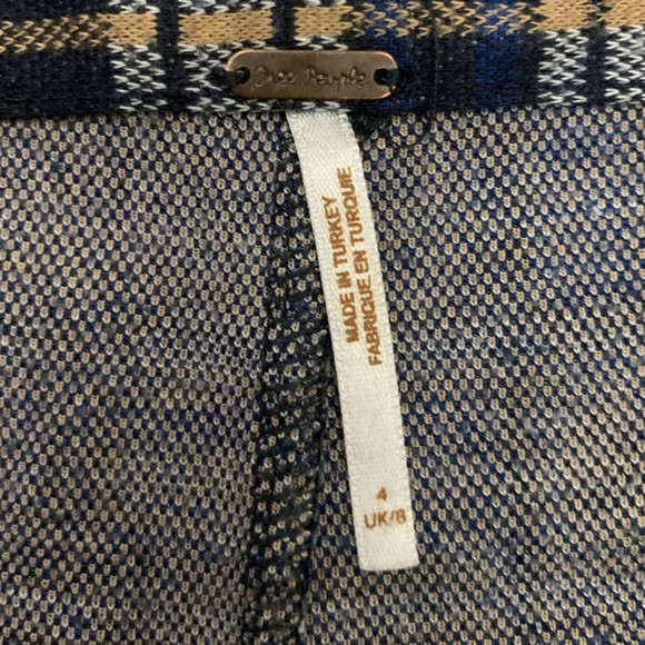 Free People Women's Blue Plaid Skinny Pants Size 4 High Rise Polyester Stretch - Picture 6 of 8